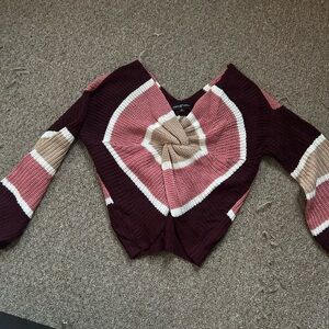 Almost Famous Burgundy and Pink V-Neck Sweater